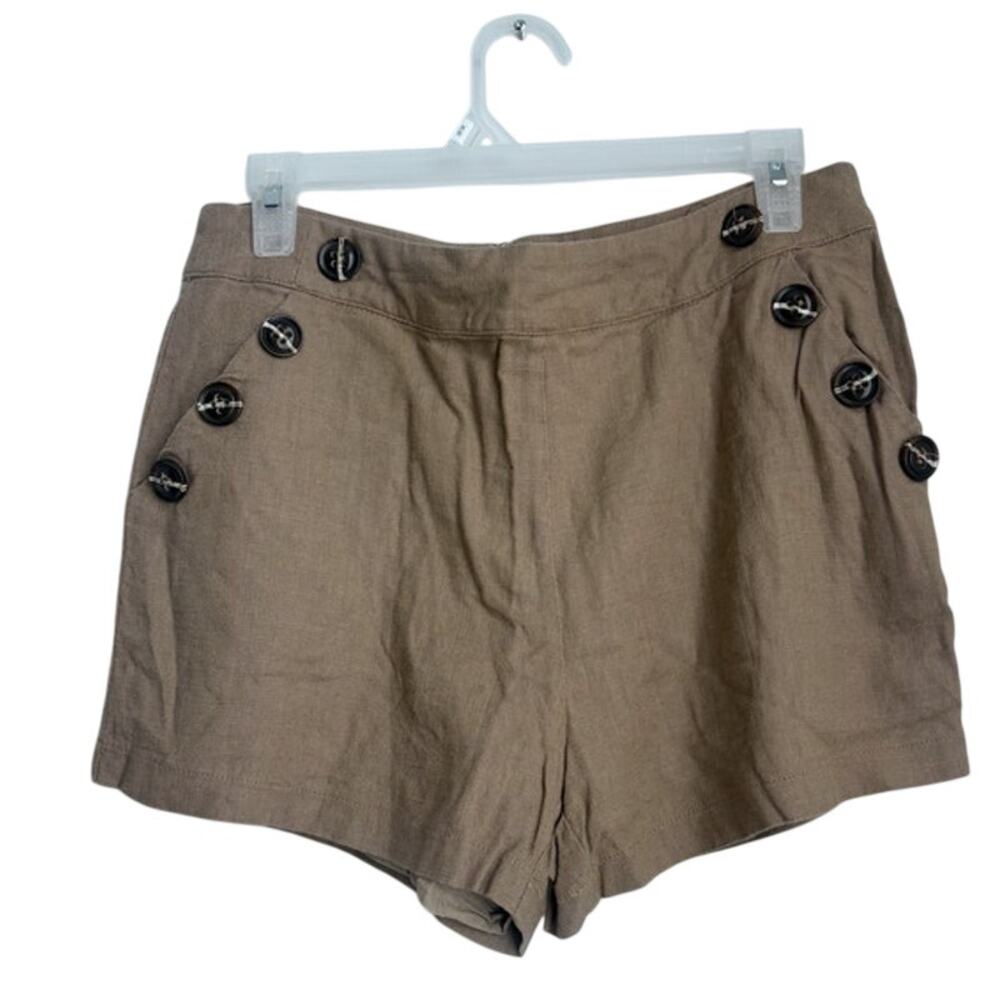 Womens Fall Light Brown Rayon/Linen Button Casual Shorts Size Medium
